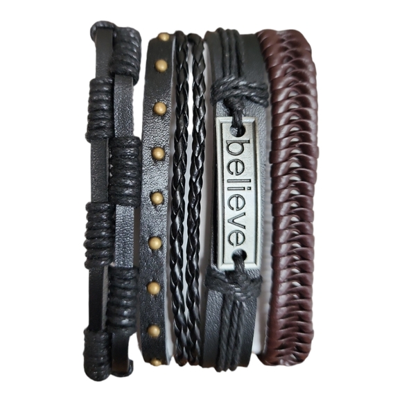 Unisex Leather Bracelet 4 Piece Set - Picture 2 of 8